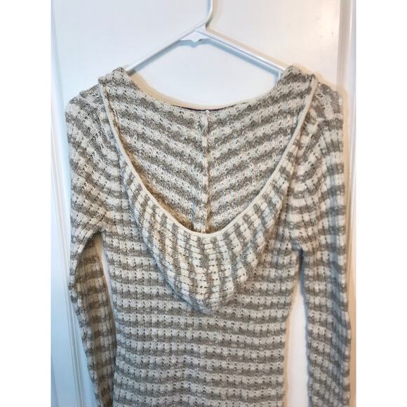 Roxy striped v-neck knit pullover hooded sweater - Picture 10 of 11